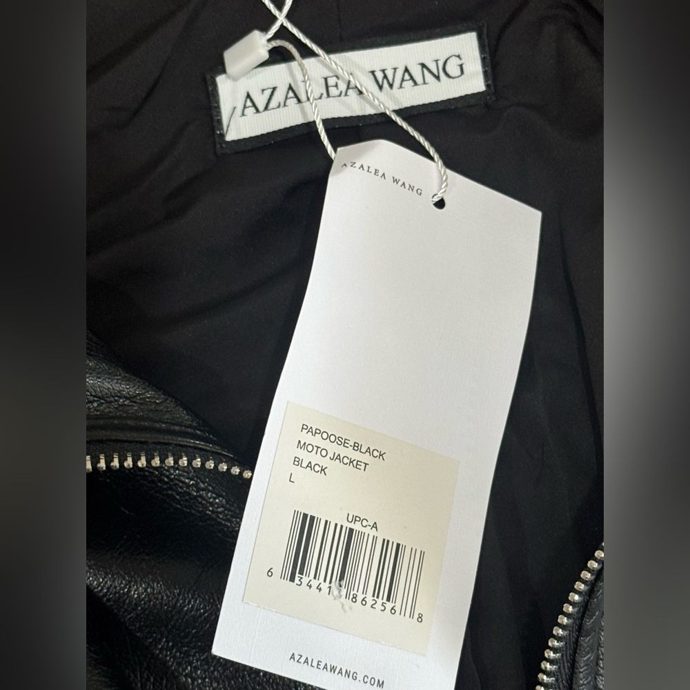 Azalea Wang Cropped Moto Jacket Black Faux Leather Belted Biker Size L NWT - Picture 4 of 7